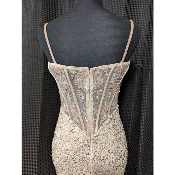 NWOT! CHANDALIER! CHAMPAGNE PINK/BEIGE ULTRA GLAM BEADED/SEQUIN GOWN! SZ 000 - Picture 8 of 14